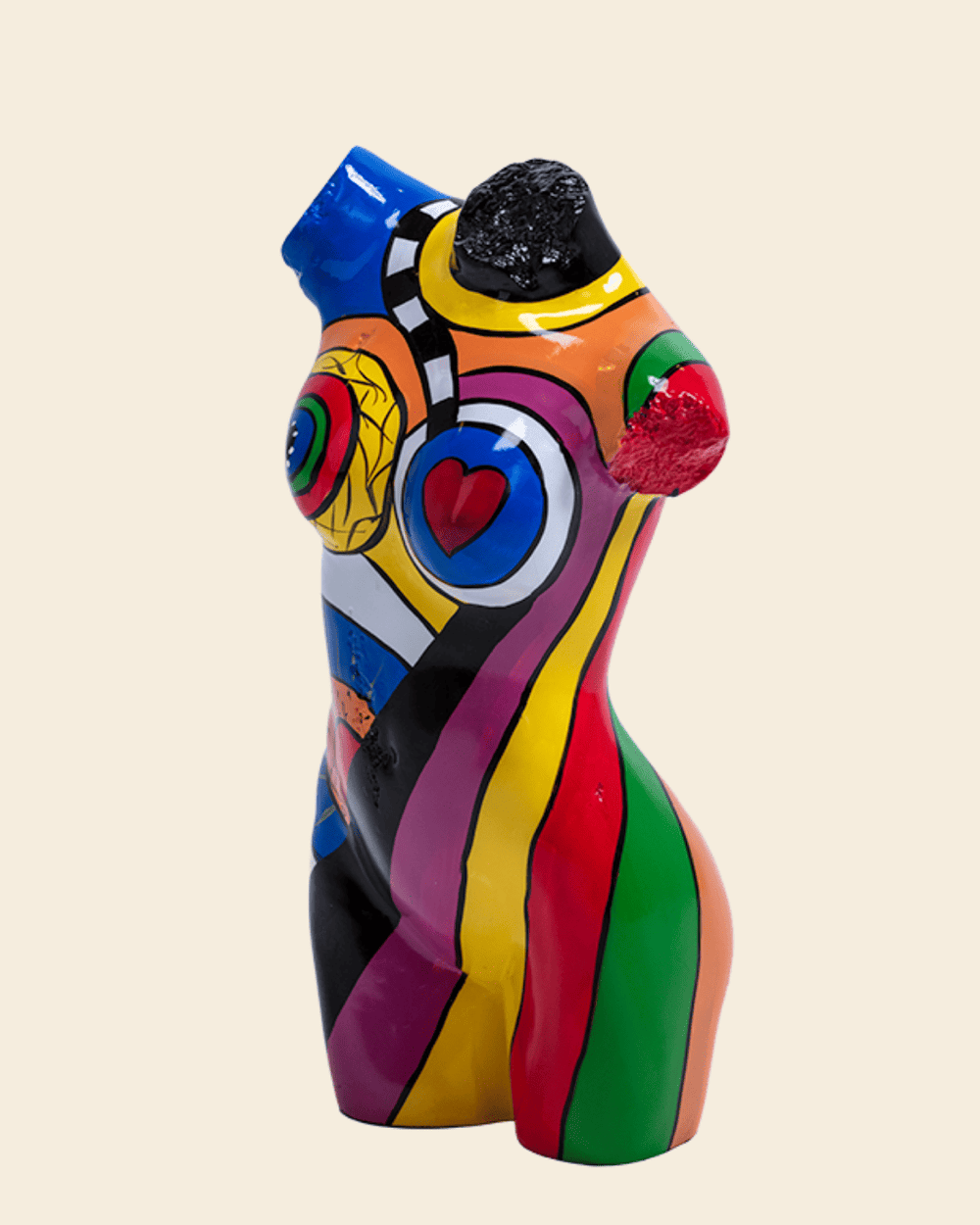Pop Art Female Torso Sculpture — Multicolour Statement Figurine