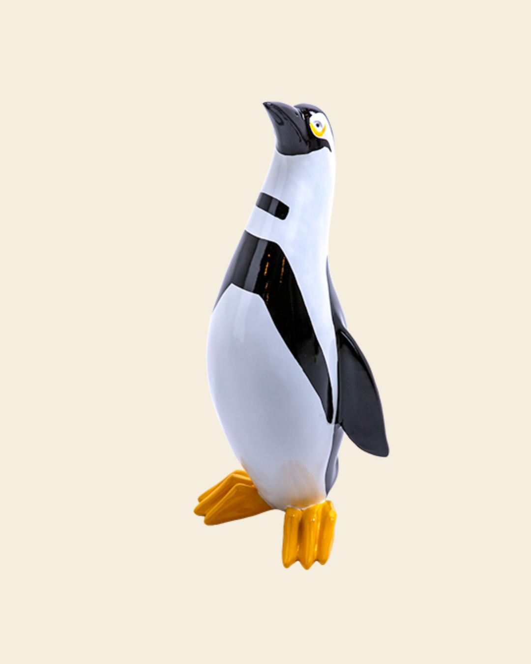 Classic Penguin Sculpture Gloss Black & White with Mustard Feet