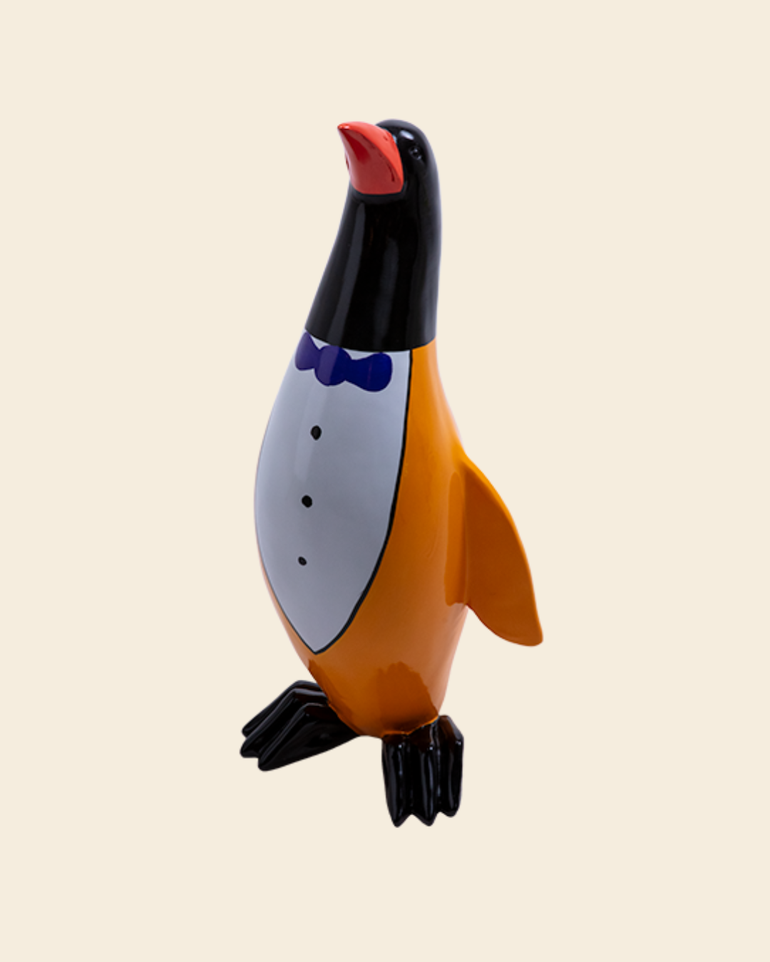Orange Tuxedo Penguin Sculpture  Gloss Figurine with Bow Tie Detail