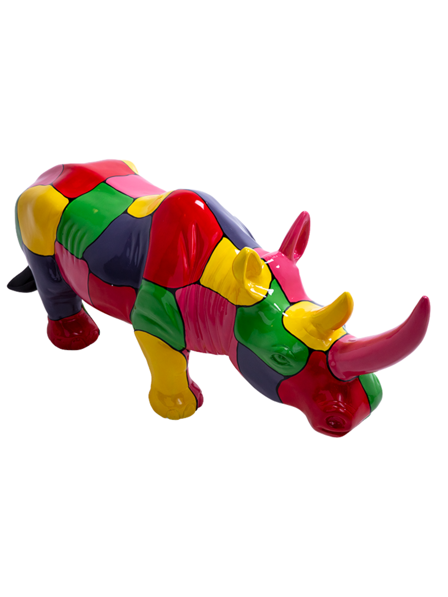 Sculpture Multicolor Rhino with Red Horn